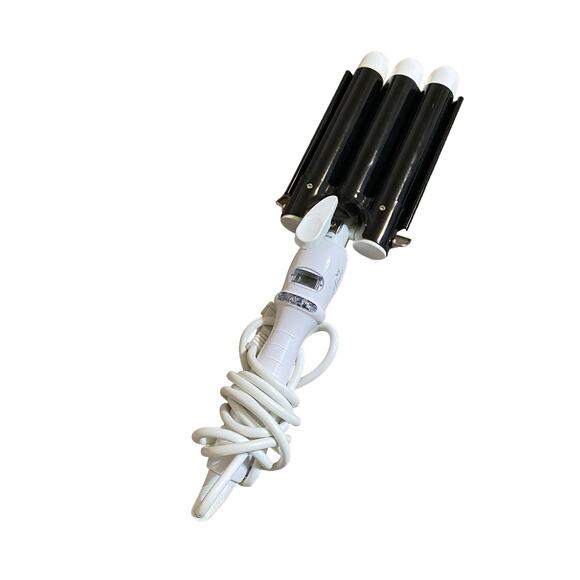 Alure Triple Barrel Ceramic Crimping Waving Wand Digital Curling Iron White - Picture 5 of 16